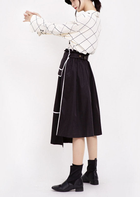 Black High Waist Patchwork Low High Design Fall Skirt