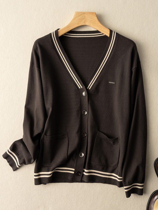 Knitwear Thin Section Literary Retro Wild Loose Striped Jacket in One-size