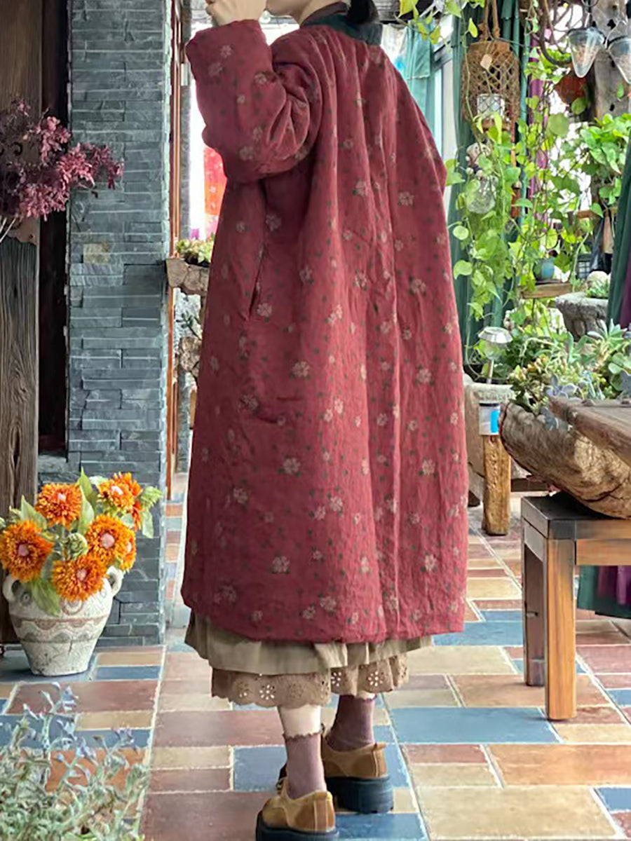 Print Washed Linen Padded Coat