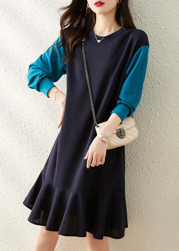 French Navy Sweatshirt Street Dress Winter