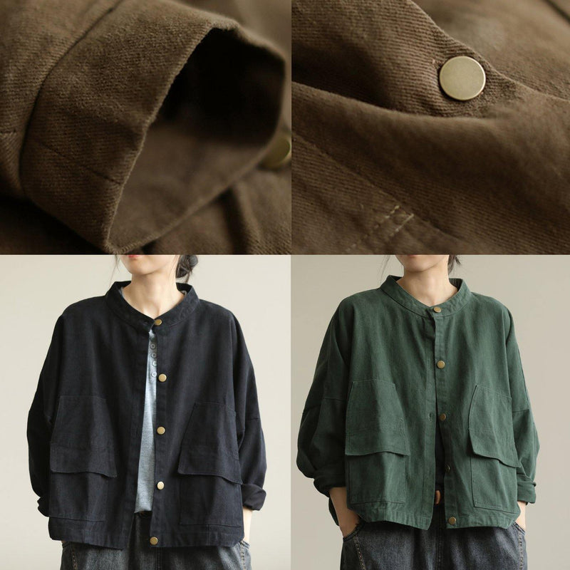 Chocolate Fine Coat for Woman Stand Collar Button Down Coat