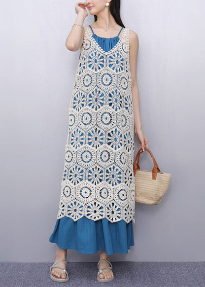 V Neck Hollow Out Long Spaghetti Strap Dress Two Pieces Set Sleeve