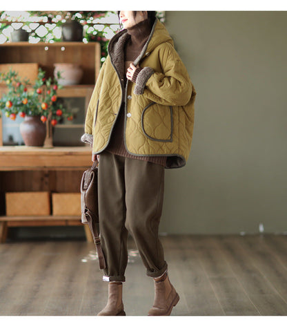 Hooded Thickened Diamond Sherpa Wool Thermal Jacket