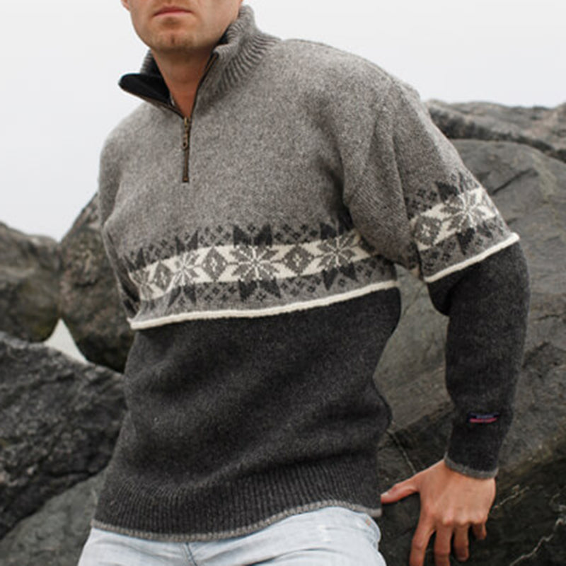 Vintage Warmth Norwegian Knit Jacquard Icelandic Half Zip Collar Sweater（Unisex ） elevenforest