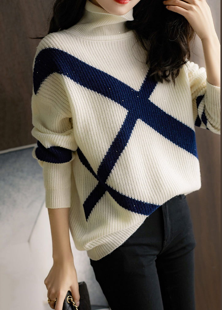 Navy Turtleneck Cozy Wool Sweaters Long Sleeve