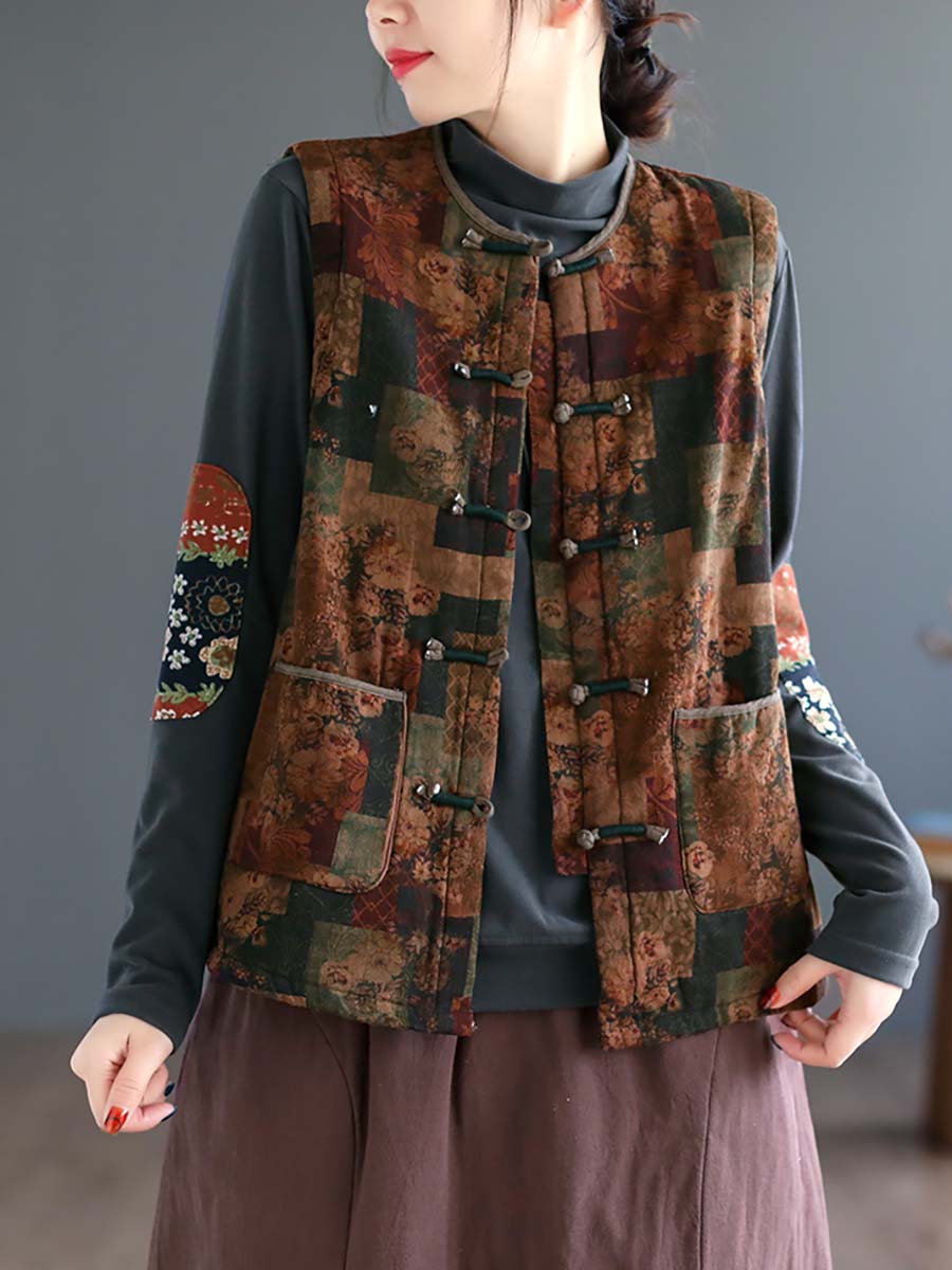 Artsy Ethni Print Frog Waistcoat