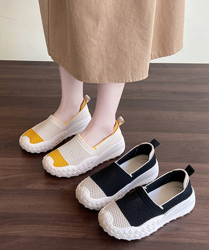 Comfy Splicing Platform Flat Shoes for Beige Yellow Breathable Mesh