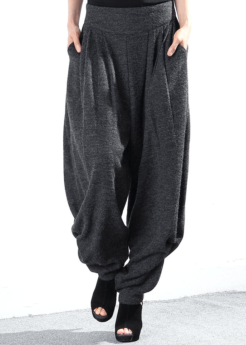 Grey High Waist Loose Knit Pants Winter