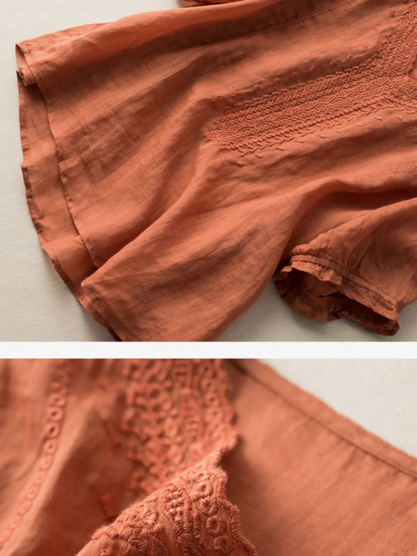 Color V Neck Short Sleeve Linen Top