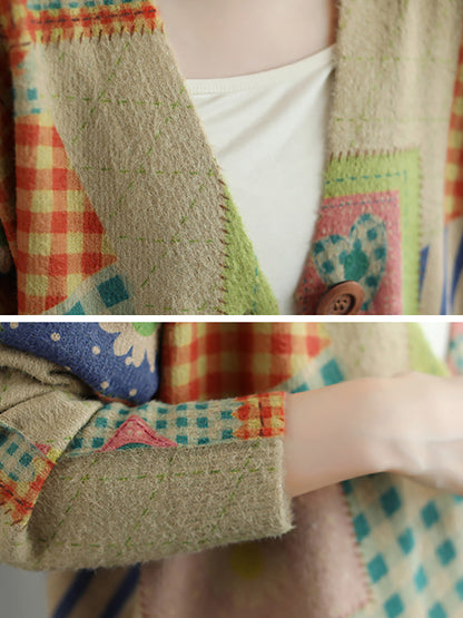 - Stitching Pocket V Neck Long Sleeve Sweater Coat