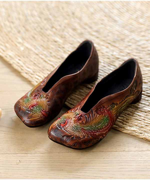 Embossed Flat Shoes for Grey Cowhide Leather