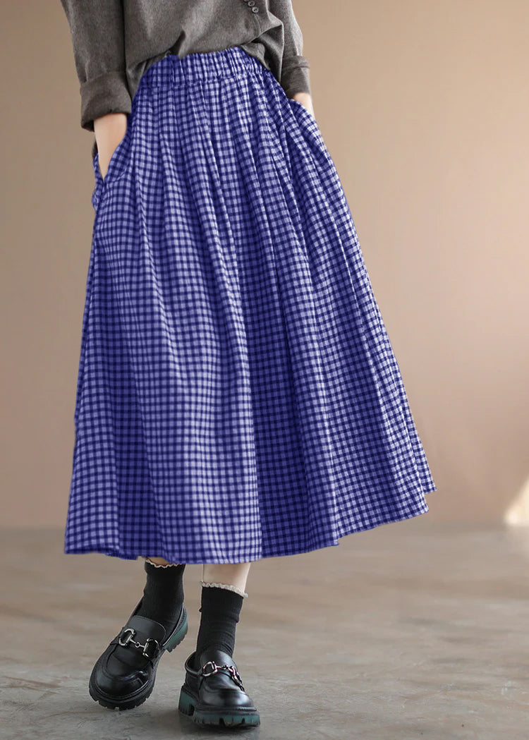 Handmade Green Plaid Circle a Line Spring Skirts
