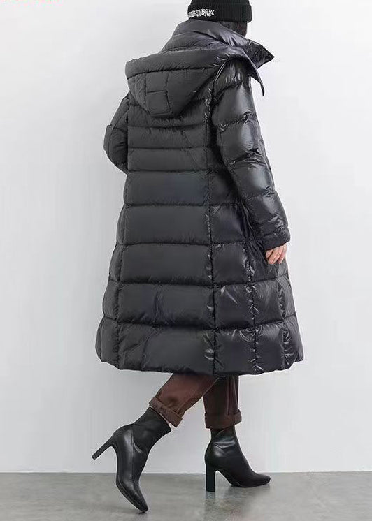 Black Hooded Warm Duck Down Down Coat Winter