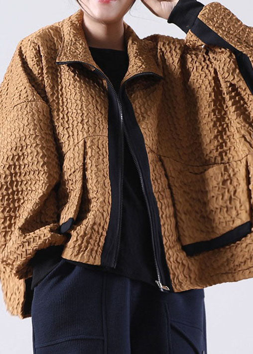 Caramel Zip Up Low High Design Corduroy Coat