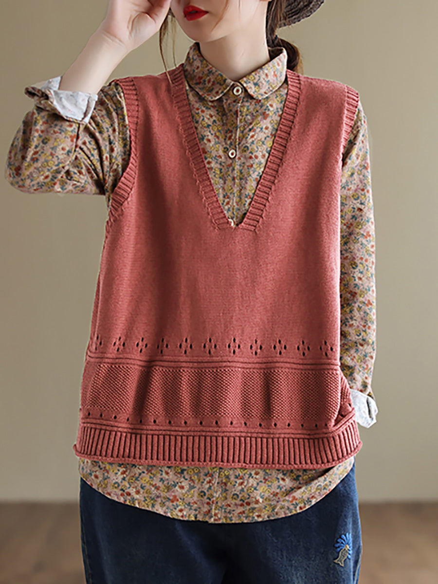 Knitted Hollow Out Color Sweater Vest Top