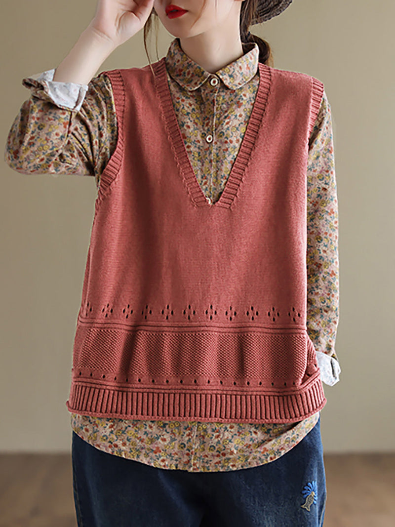 Knitted Hollow Out Color Sweater Vest Top