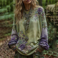 Vintage Purple Lavender And Floral Embroidered Casual Sweatshirt elevenforest