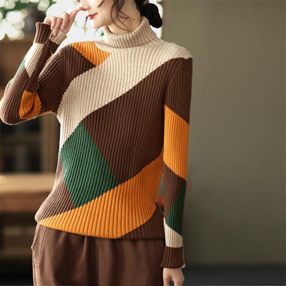 Winter Color Matching Slim Turtleneck Knitted Sweater