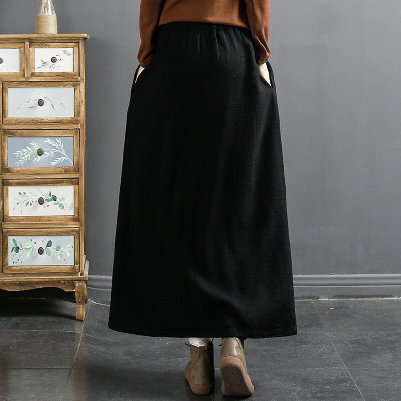 Autumn Retro Embroidery Linen A-line Skirt