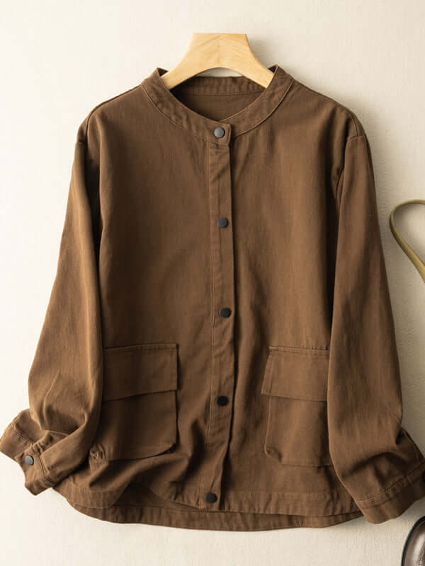 Natural Fabric Single-breasted Minimalist Style Coat With Pockets