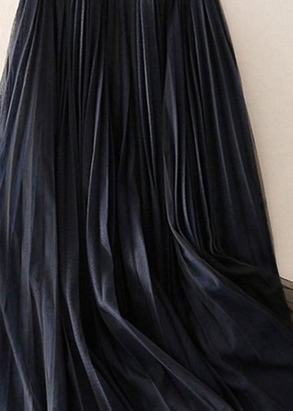 Black Zip Up Patchwork Tulle Skirt Spring