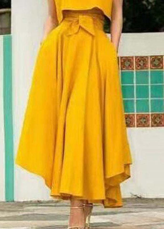 Color High Waist Belted Side Zipper Irregular Hem Skirts