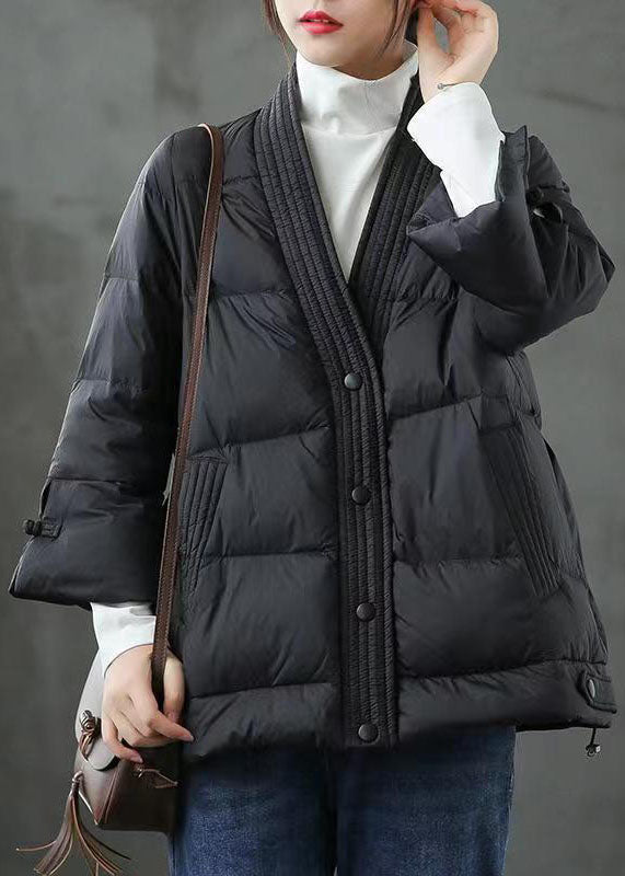 Red V Neck Button Thick Winter Duck Down Jackets