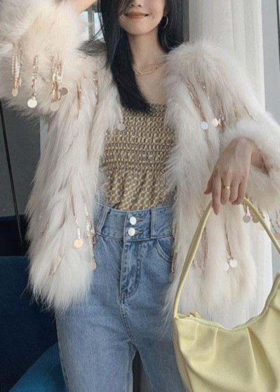 Beige Faux Leather and Fur Coats Winter