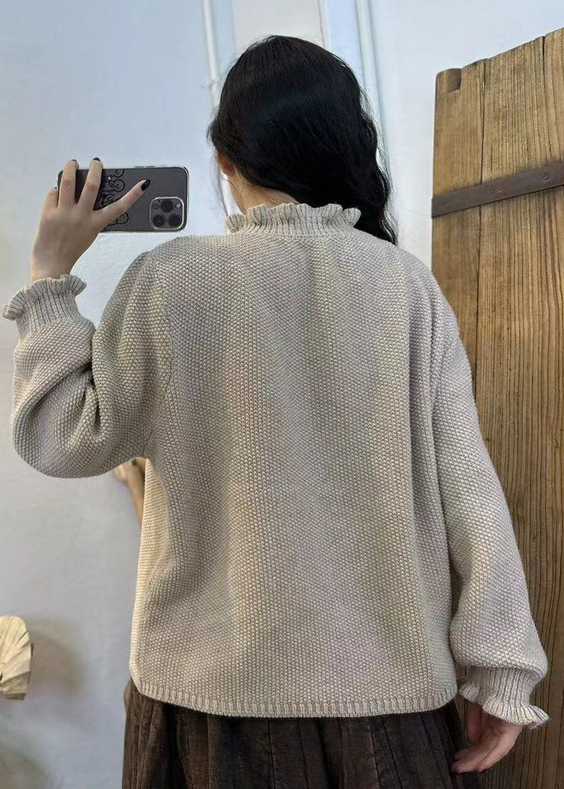 Chocolate Ruffled Oversized Thick Knit Sweater Winter