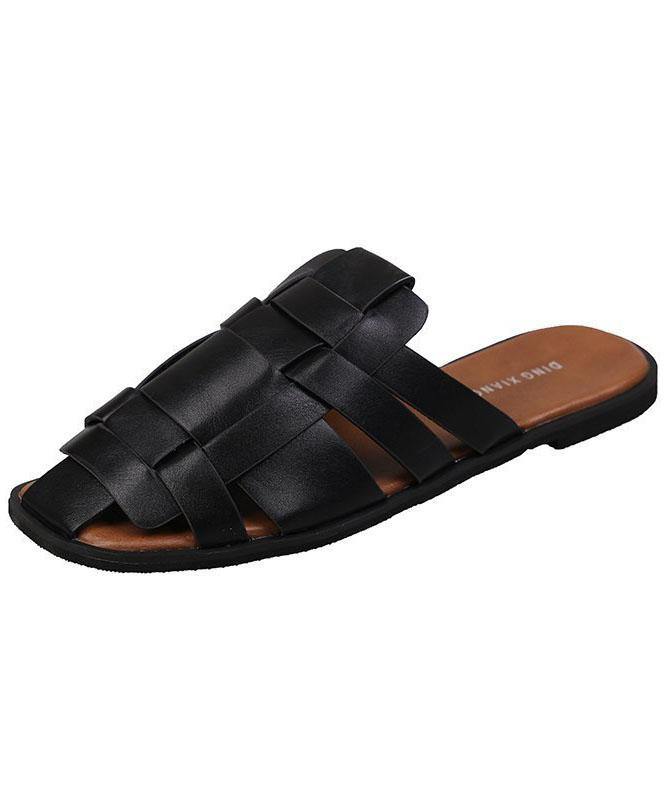 Faux Leather Chocolate Hollow Out Thong Sandals Slide Sandals