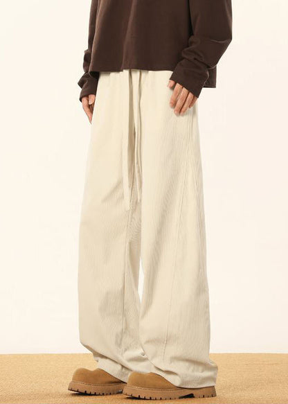 Apricot Pockets Corduroy Pants Elastic Waist Spring