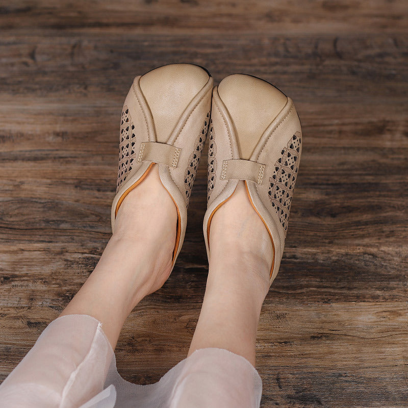 Hollow Leather Slippers