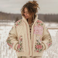 Women's Vintage Floral Patchwork Cozy Stand Collar Knit Sweater artswardrobe