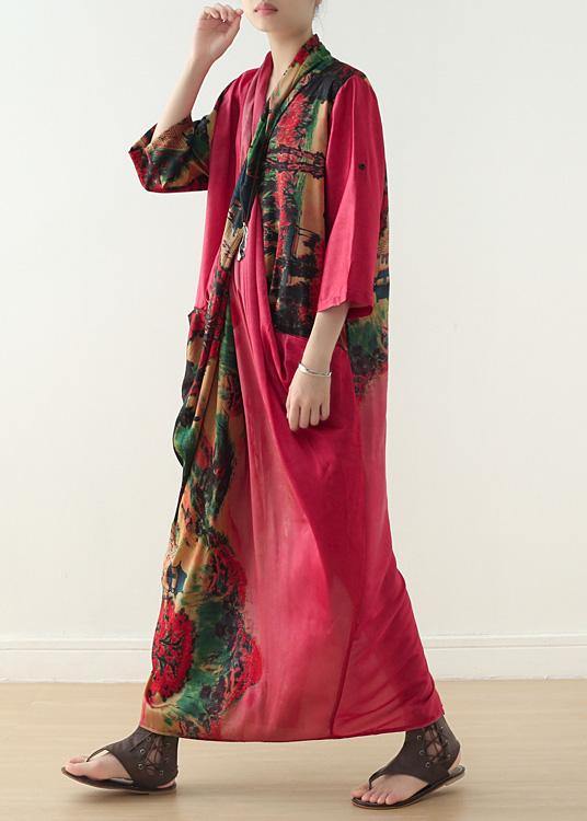 Beach Red Print Chiffon Clothes for V Neck Patchwork Dresses Dresses