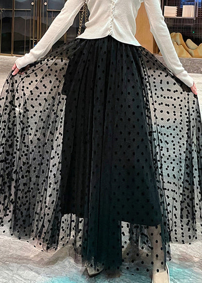 Black Print Tulle Skirt High Waist Summer