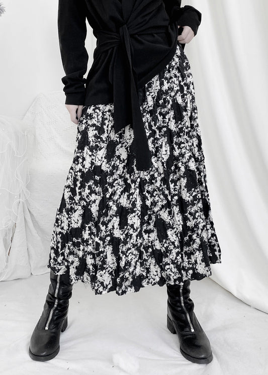 Print Wrinkled Elastic Waist a Line Skirt