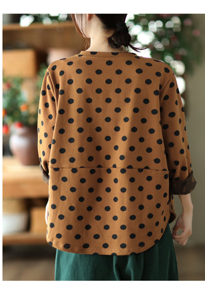 Polka-dot Print Top-paneled Cotton T-shirt