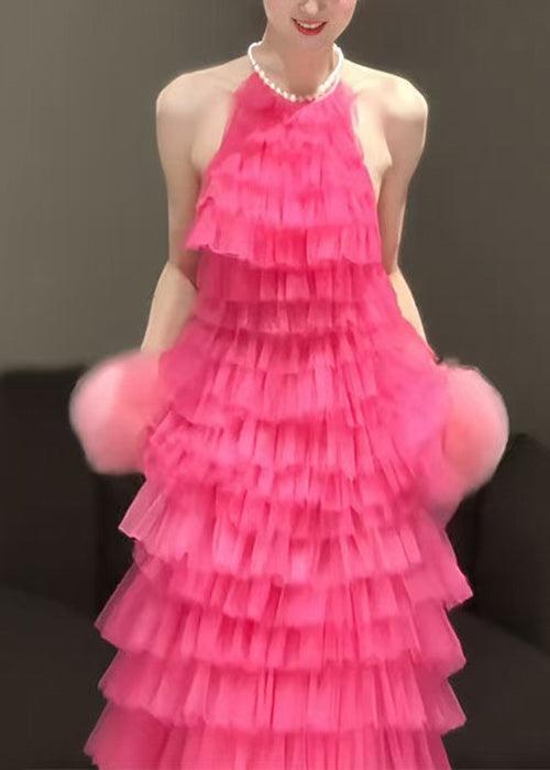 Rose Backless Pleated Dresses Sleeveless