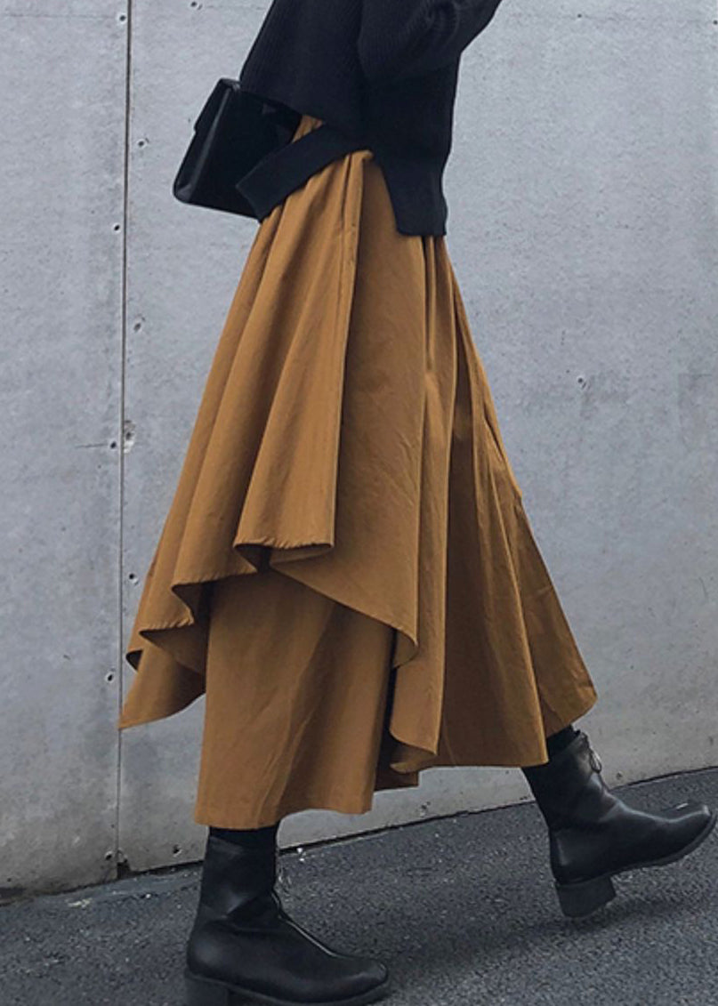 Caramel Asymmetrical High Waist Patchwork Cotton Pants Skirt Fall