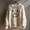 Comstylish Lovely Snowman Face & Snowflakes Cozy Knit Sweater