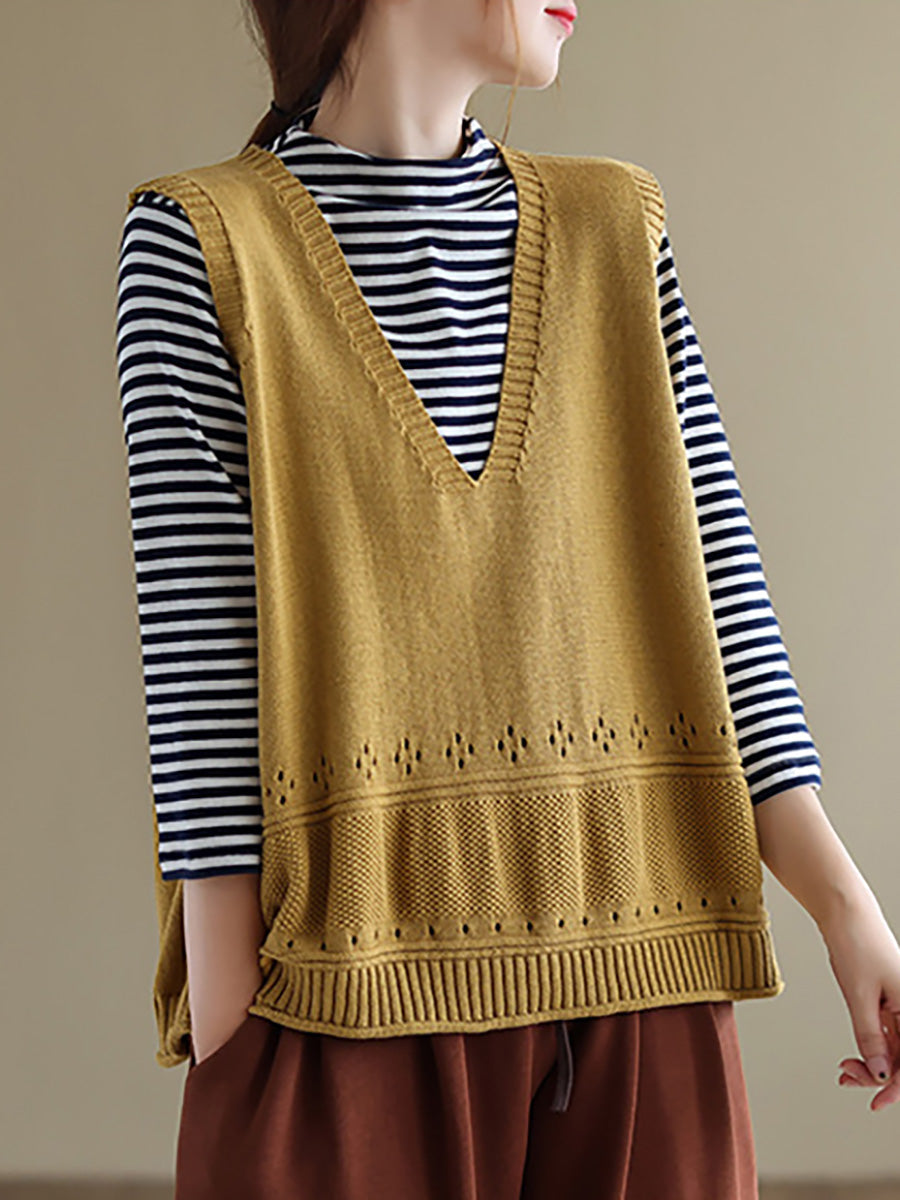 Knitted Hollow Out Color Sweater Vest Top