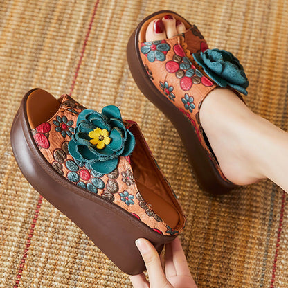 Leather Wedge Slippers