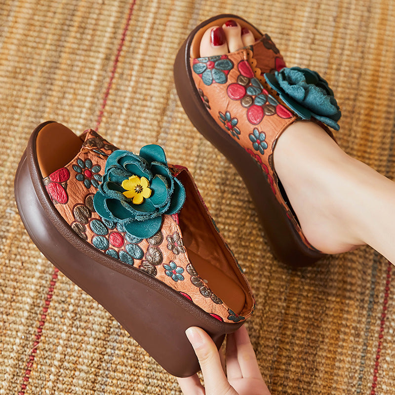 Leather Wedge Slippers