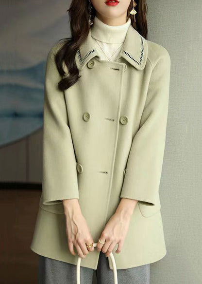 Light Green Peter Pan Collar Pockets Woolen Coats Winter