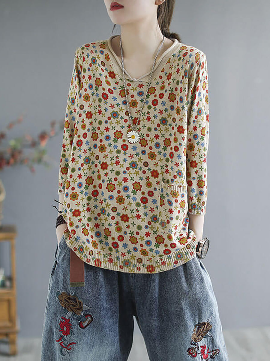 - Knitted Print Pocket Sweater