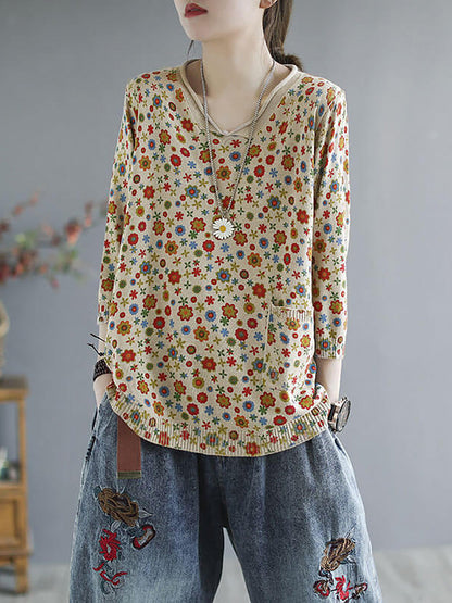 - Knitted Print Pocket Sweater