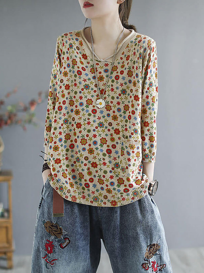 - Knitted Print Pocket Sweater