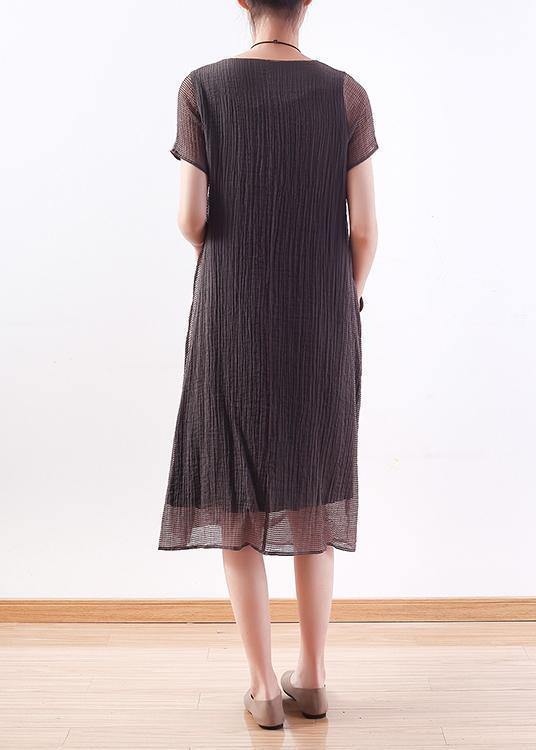 O Neck Cinched Linen Clothes Photography Gray Dresses