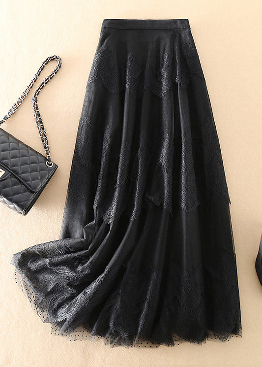 Style Black High Waist Patchwork Lace Skirts Spring
