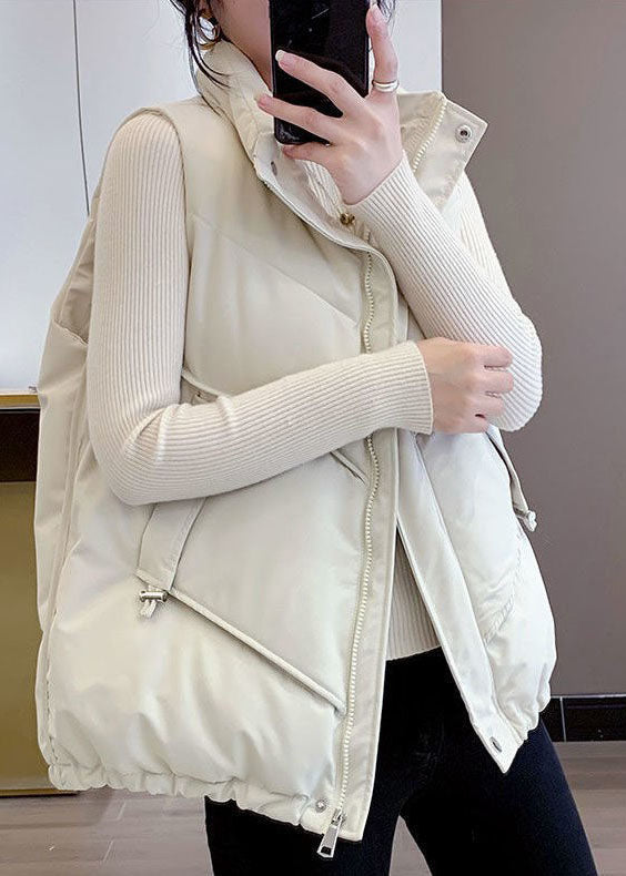 Black Pockets Drawstring Winter Sleeveless Down Vest